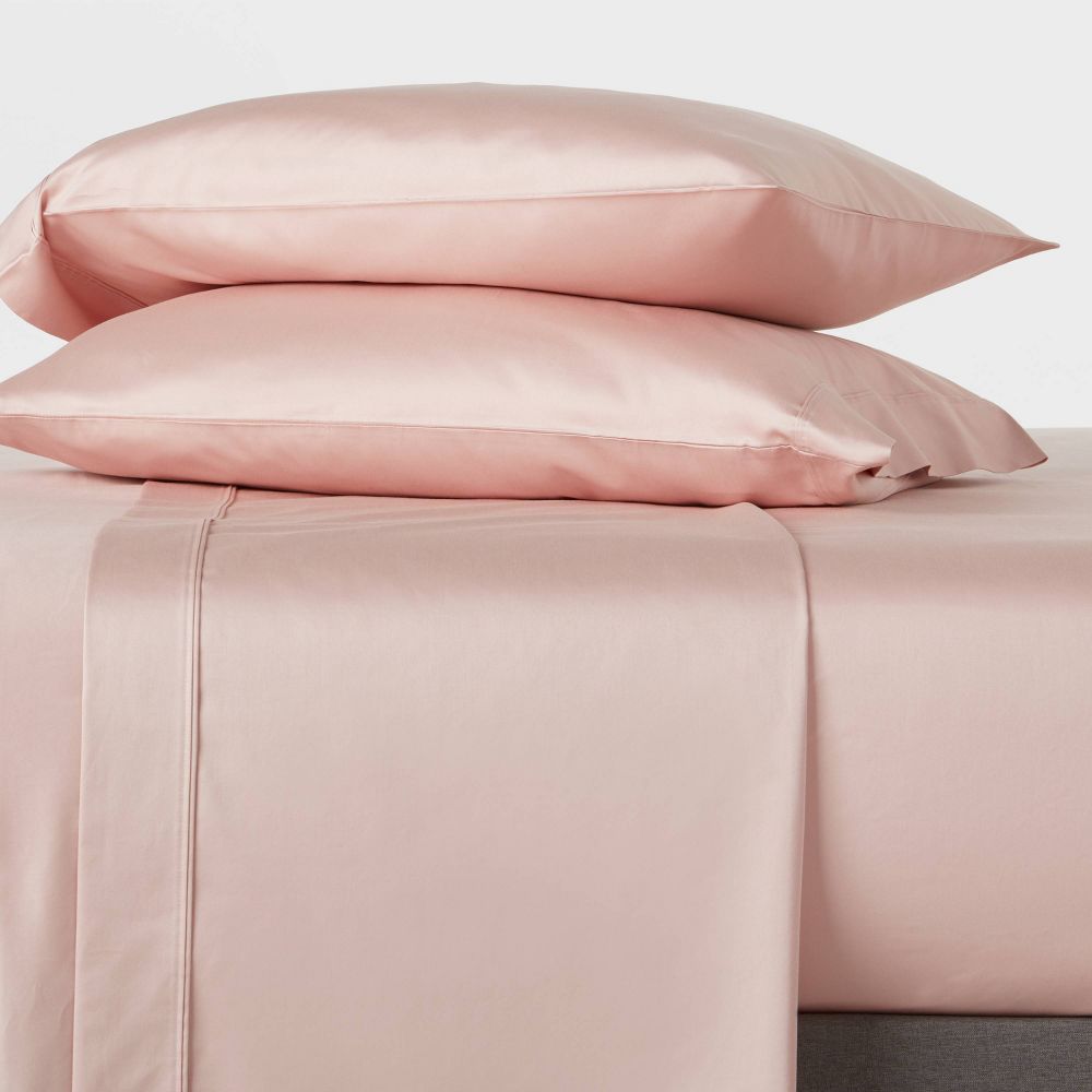 New - Twin/Twin XL Solid Performance 400 Thread Count Sheet Set Blush - Threshold™: Cotton Sateen, Wrinkle-Resistant, OEKO-TEX Certified
