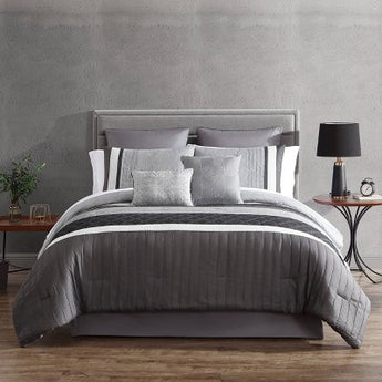 New - 12pc King Rossi Embroidered Colorblock Comforter & Sheets Bedding Set - Gray Hallmart CollectiblesBullseye Deals