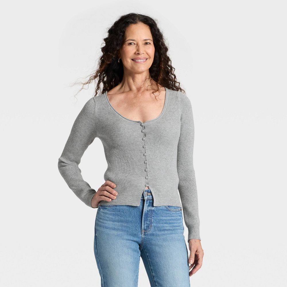 New - Women's Scoop Neck Cardigan Sweater - Universal Thread™ Gray M
