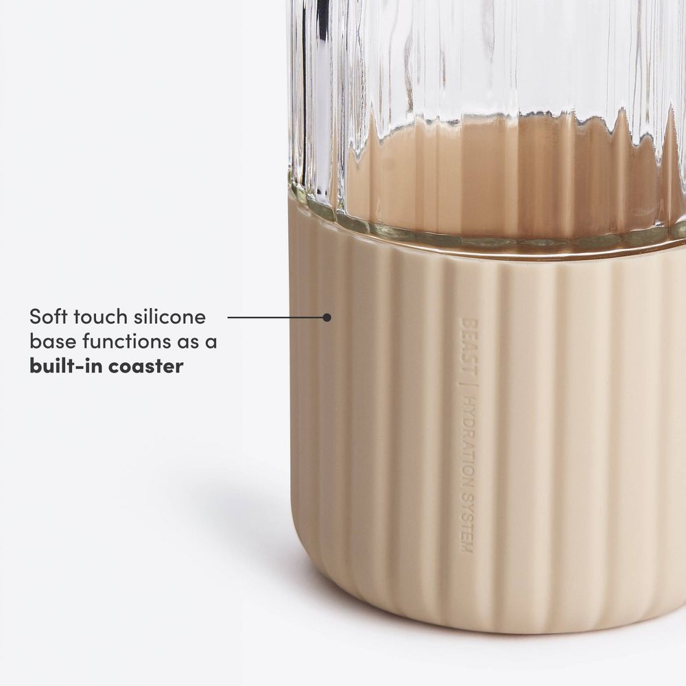 New - Beast Health Dual Cap Glass Hydration Bottle 25oz Sand