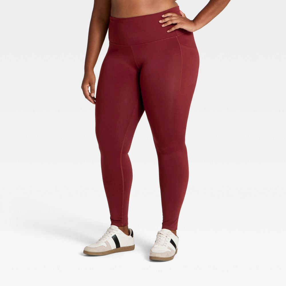 New - Women's High-Rise Fleece Lined Winter Leggings - All In Motion™ Maroon XS