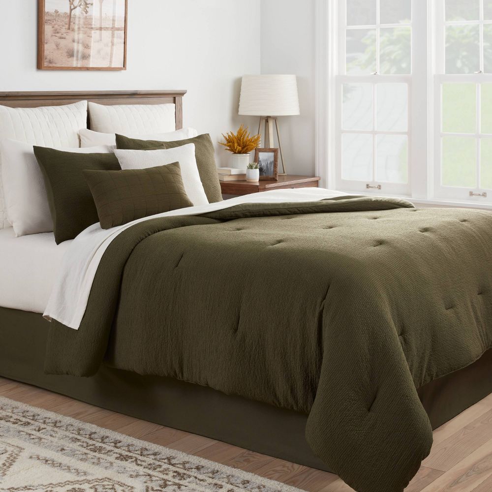 New - 12pc King Micro Texture Comforter & Sheet Bedding Set Dark Green - Threshold™: Polyester, Woven, OEKO-TEX Certified