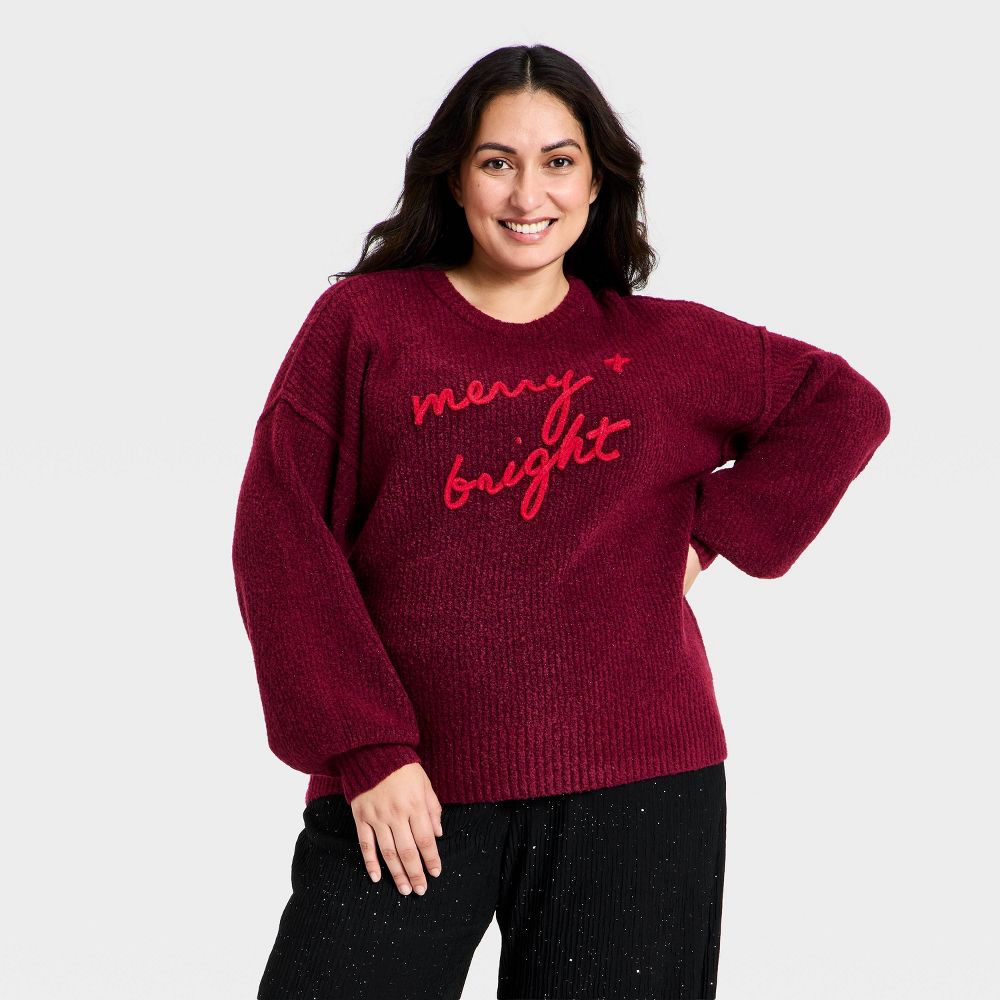New - Women's Holiday Pullover Sweater - Ava & Viv™ Burgundy 1X