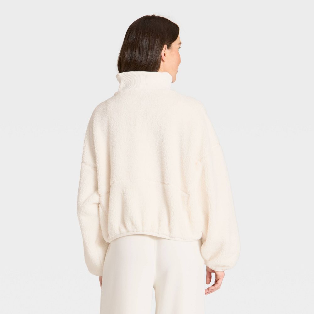 New - Women's High Pile & Ribbed Mix Jacket - All In Motion™ Cream S
