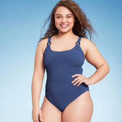 New - Shade & Shore Women's High Leg One Piece Swimsuit Pucker Textured Bathing Suit Shade & ShoreBullseye Deals