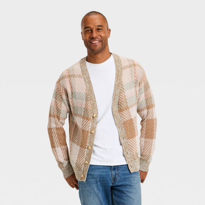 New - Men's Long Sleeve Plaid V-Neck Cardigan Sweater - Goodfellow & Co™ M