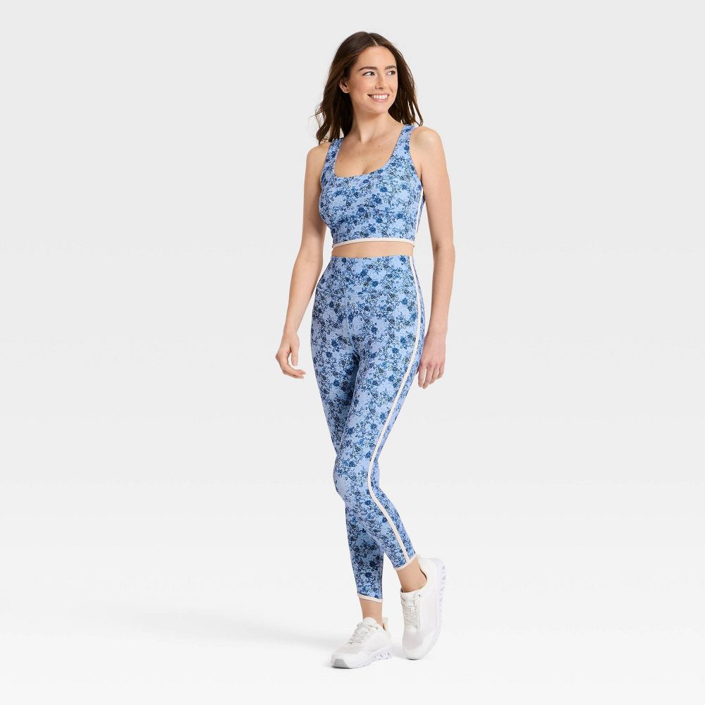 New - Women's Floral Print High-Rise Piped Leggings - JoyLab™ Blue XS