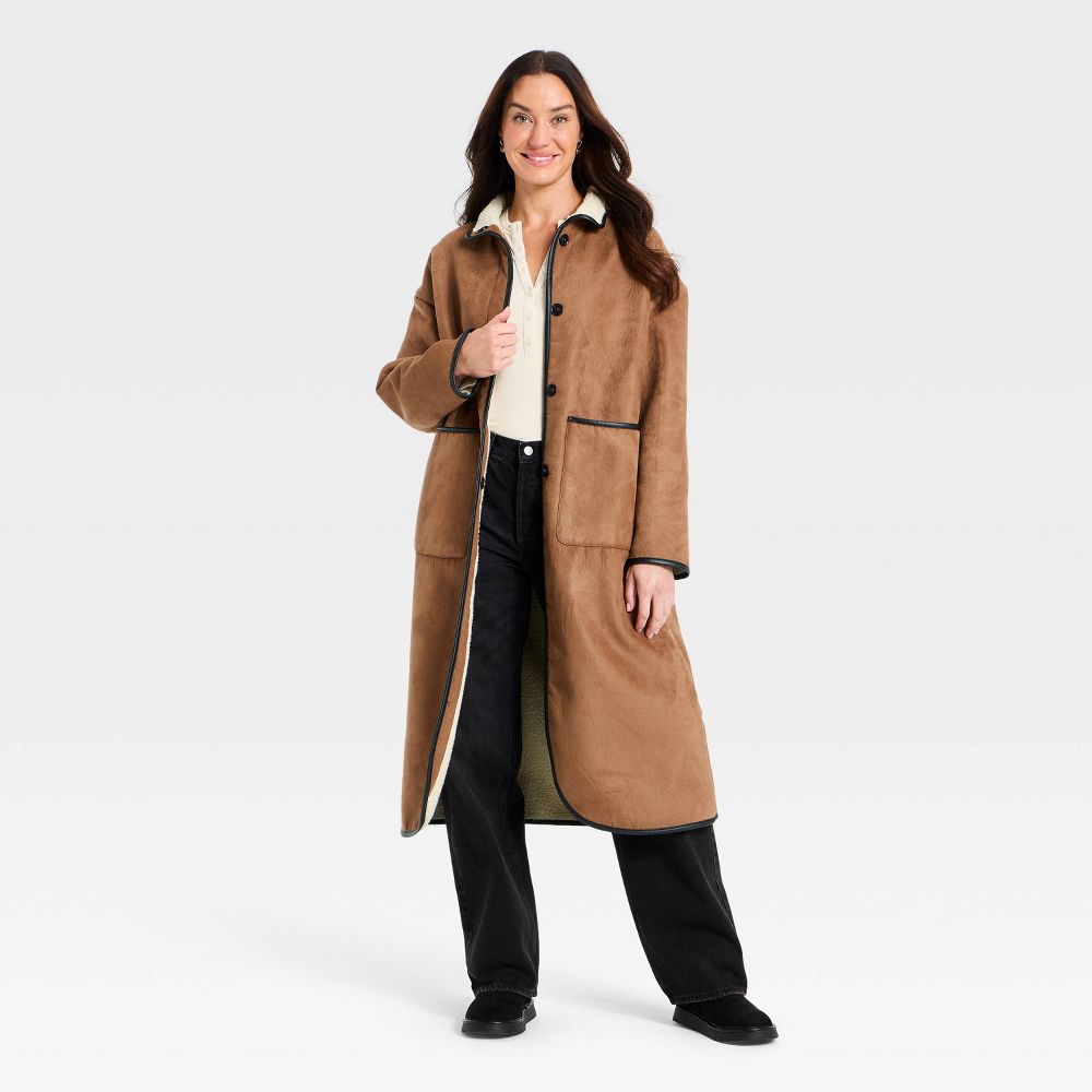 Open Box - Women's Faux Suede Long Coat - Universal Thread™ Tan XL