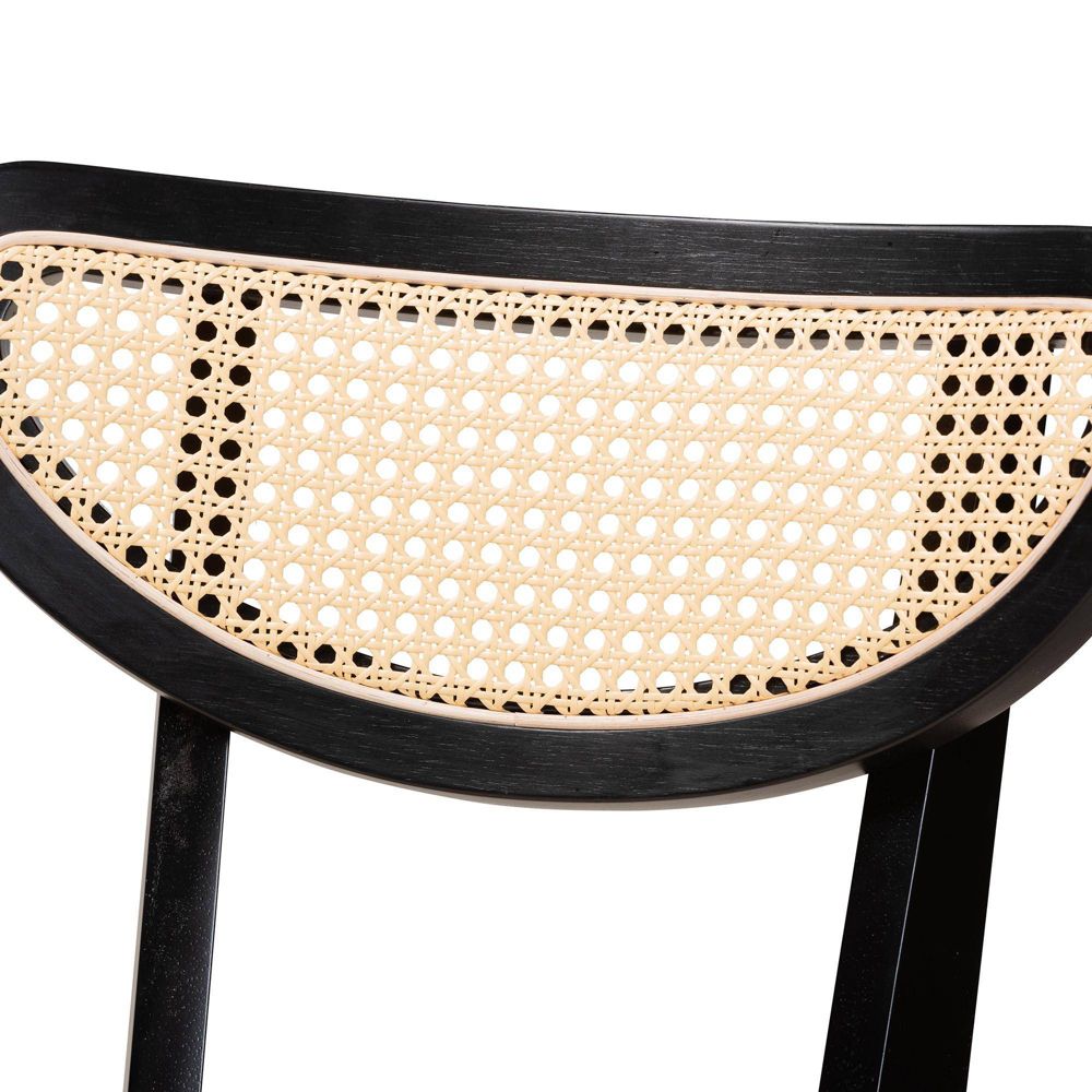 New - Baxton Studio 2pc Dannell Fabric and Wood Dining Chairs: Mid-Century, Rattan Detail, Foam Padded
