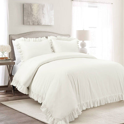 New - 2pc Twin/Twin Extra Long Reyna Cotton Duvet Cover Set White - Lush Décor: Elegant Ruffle, Comforter Cover, OEKO-TEX Certified