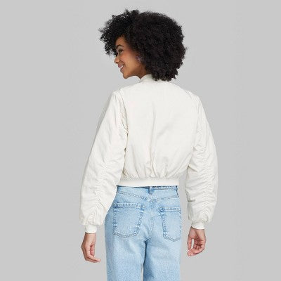 New - Wild Fable Women's Zip-Up Cropped Winter Bomber Jacket Utility Pockets Wild FableBullseye Deals