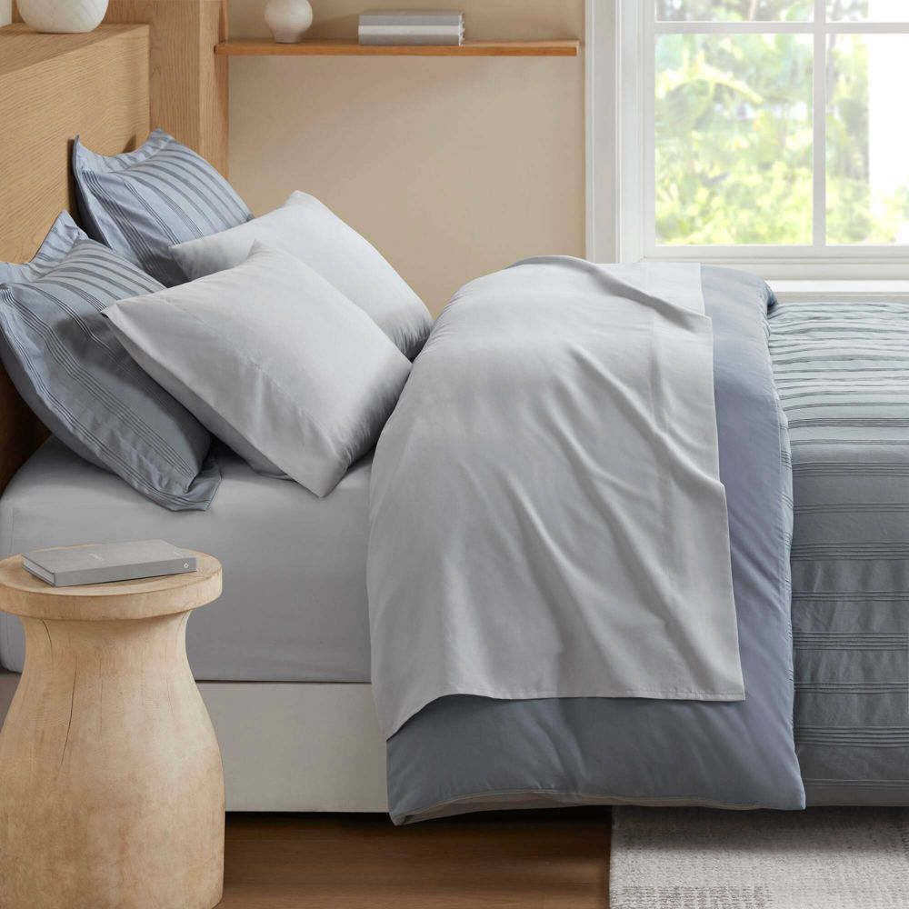 New - 510 Design Queen Logan Woven Striped Duvet Cover Set Blue