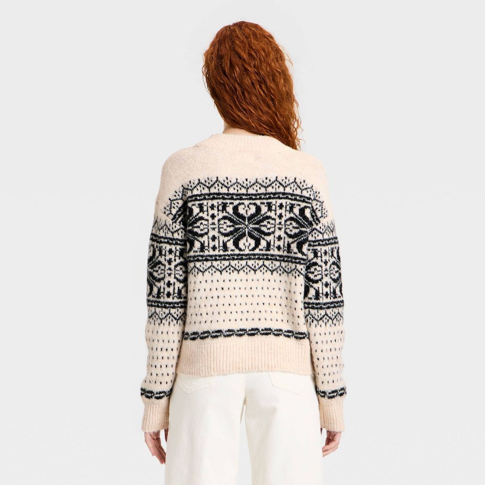 New - Women's Cozy Alpine Snowflake Crewneck Pullover Sweater - Universal Thread™ Cream S
