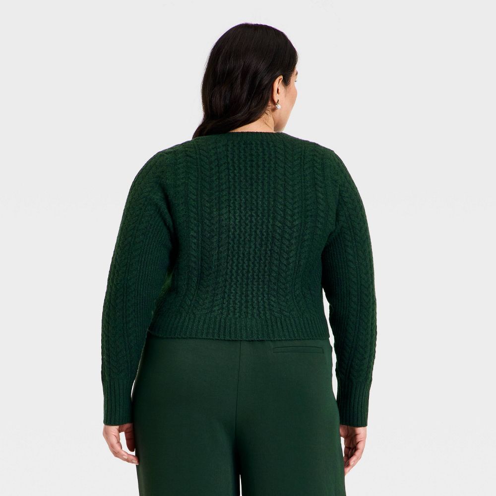 New - Women's Long Sleeve Bow Cardigan Sweater - A New Day™ Dark Green 1X