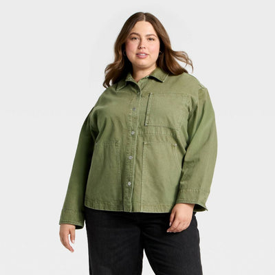 Open Box - Women's Relaxed Barn Denim Coat - Universal Thread™ Green XXL