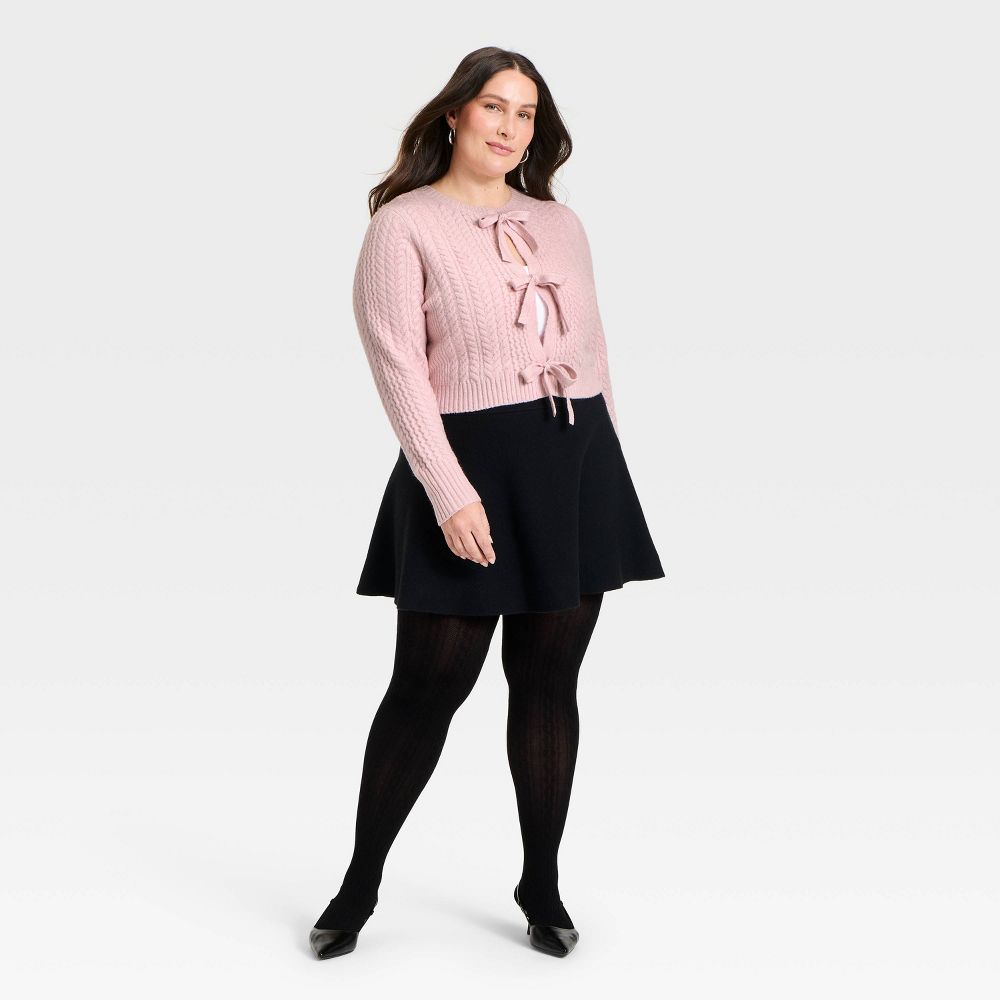 New - Women's Long Sleeve Bow Cardigan Sweater - A New Day™ Pink XXL