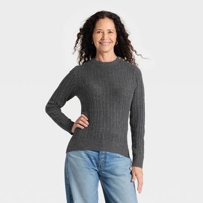 New - Women's Lace Stitch Crewneck Pullover Sweater - Universal Thread™ Gray S