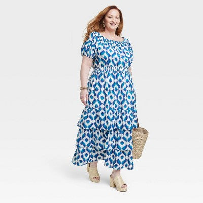 Knox Rose Women's Short Puff Sleeve Eyelet Midi Dress Smocked Waist Knox RoseBullseye Deals