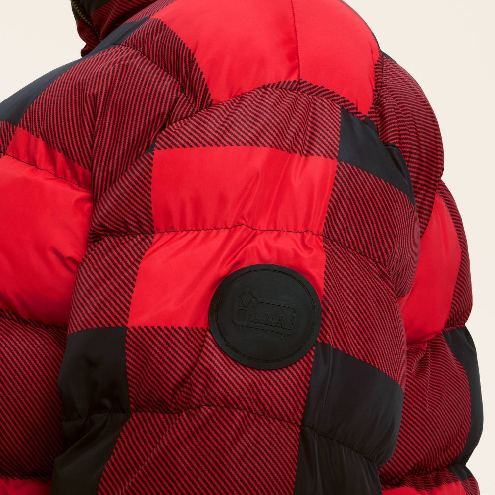 New - Women's Buffalo Check Puffer Jacket - Woolrich x Target Red/Black XXL