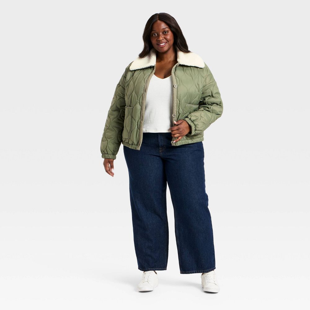 New - Women's Quilted Jacket - Universal Thread™ Olive Green 2X