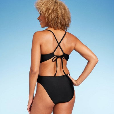 New - Shade & Shore Women's Plunge Extra High Leg One Piece Swimsuit Bead Swimwear Shade & ShoreBullseye Deals