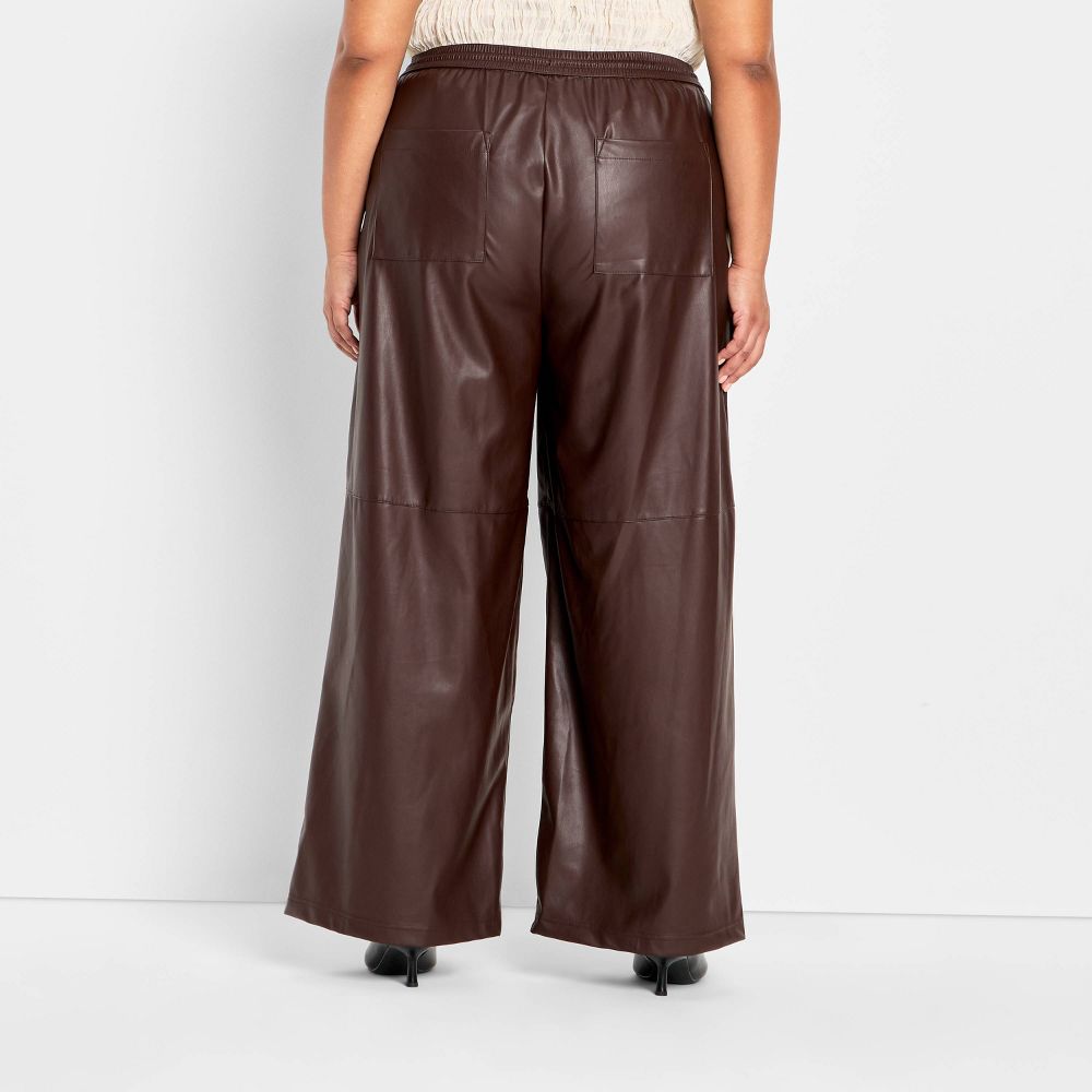 New - Women's Mid-Rise Wide Leg Faux Leather Pull-On Pants - Future Collective Brown 3X