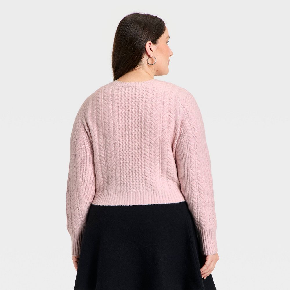 New - Women's Long Sleeve Bow Cardigan Sweater - A New Day™ Pink XXL