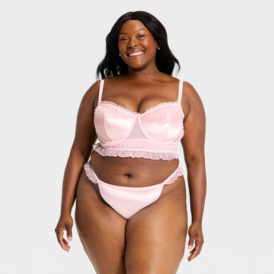 New - Women's Velvet & Mesh Pleated Lingerie Set - Auden™ Light Pink XXL