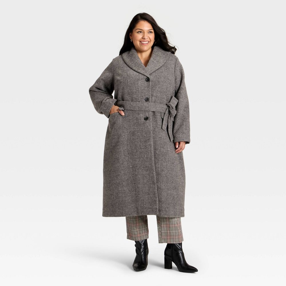 New - Women's Belted Coat - Ava & Viv™ Dark Gray 3X