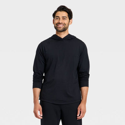 New - Men's Long Sleeve Soft Stretch Hooded Top - All In Motion™ Black S