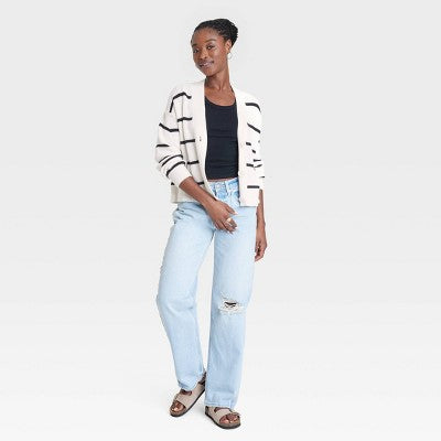 Open Box - Women's Button-Up Cardigan - Universal Thread Black/White Striped S Universal ThreadBullseye Deals