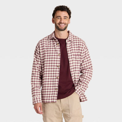 New - Men's Vintage Heavy Weight Flannel Long Sleeve Shirt - Goodfellow & Co™ Maroon Plaid M