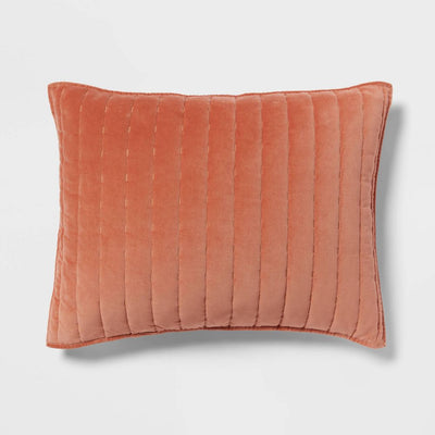 New - Standard Channel Stitch Velvet Quilt Sham Light Terracotta - Threshold™: OEKO-TEX Certified, Cotton Backing, Machine Washable