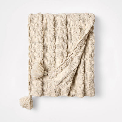 New - Knit Tassel Braided Throw Ivory - Threshold™ designed with Studio McGee