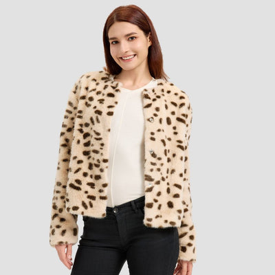 New - Women's Faux Fur Jacket - A New Day™ Snow White Leopard Spots XL