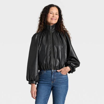 New - Women's Gathered Bomber Jacket - Universal Thread™ Black M