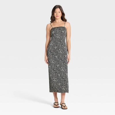 New - Women's Column Slip Dress - A New Day™ Black/White Leopard Print S