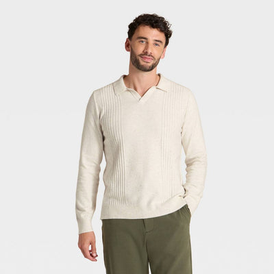 New - Men's Soft Knit Johnny Collar Polo Sweater - Goodfellow & Co™ Light Beige XXL