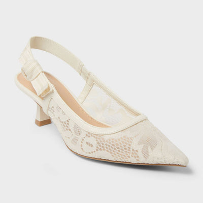 New - Women's Milan Slingback Pumps - A New Day™ Cream 7: Stiletto Heel, Cushioned Insole, Pointed Toe, Slip-On Style