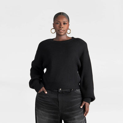 New - KBB by KAHLANA Women's Long Sleeve 'The Shoulder Pad Sweater' - Black 1X