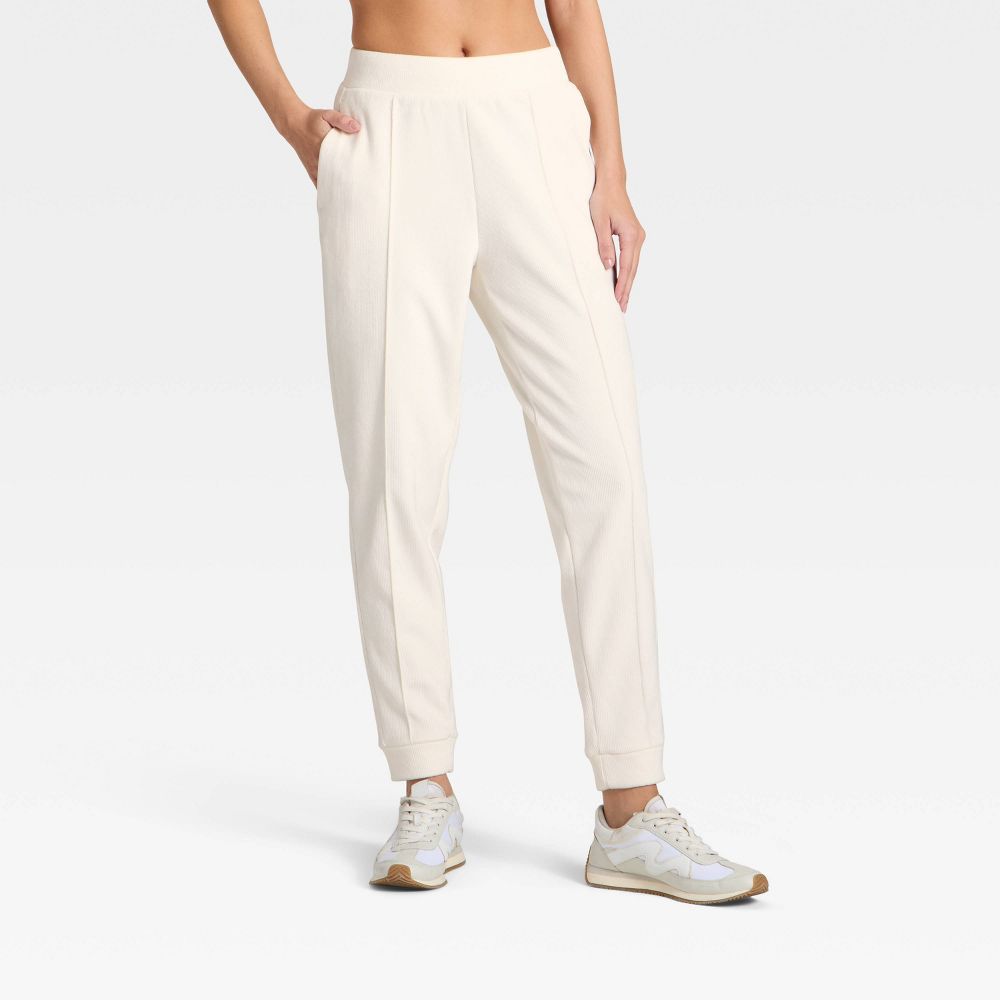 New - Women's Velour Ribbed Jogger Sweatpants - All In Motion™ Cream XL