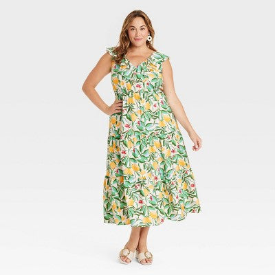 New - Women's Flutter Short Sleeve Maxi A-Line Dress - Ava & Viv Ava & VivBullseye Deals