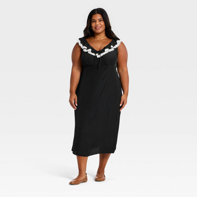 New - Women's Ruffle Lace Midi A-Line Dress - Universal Thread™ Black/White XXL