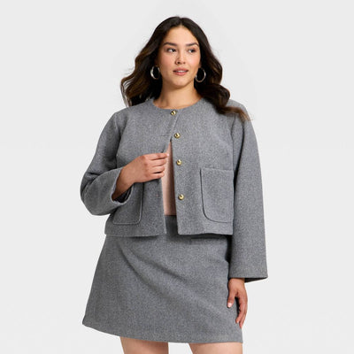 New - Women's Brushed Boucle Lady Jacket - A New Day™ Gray 2X