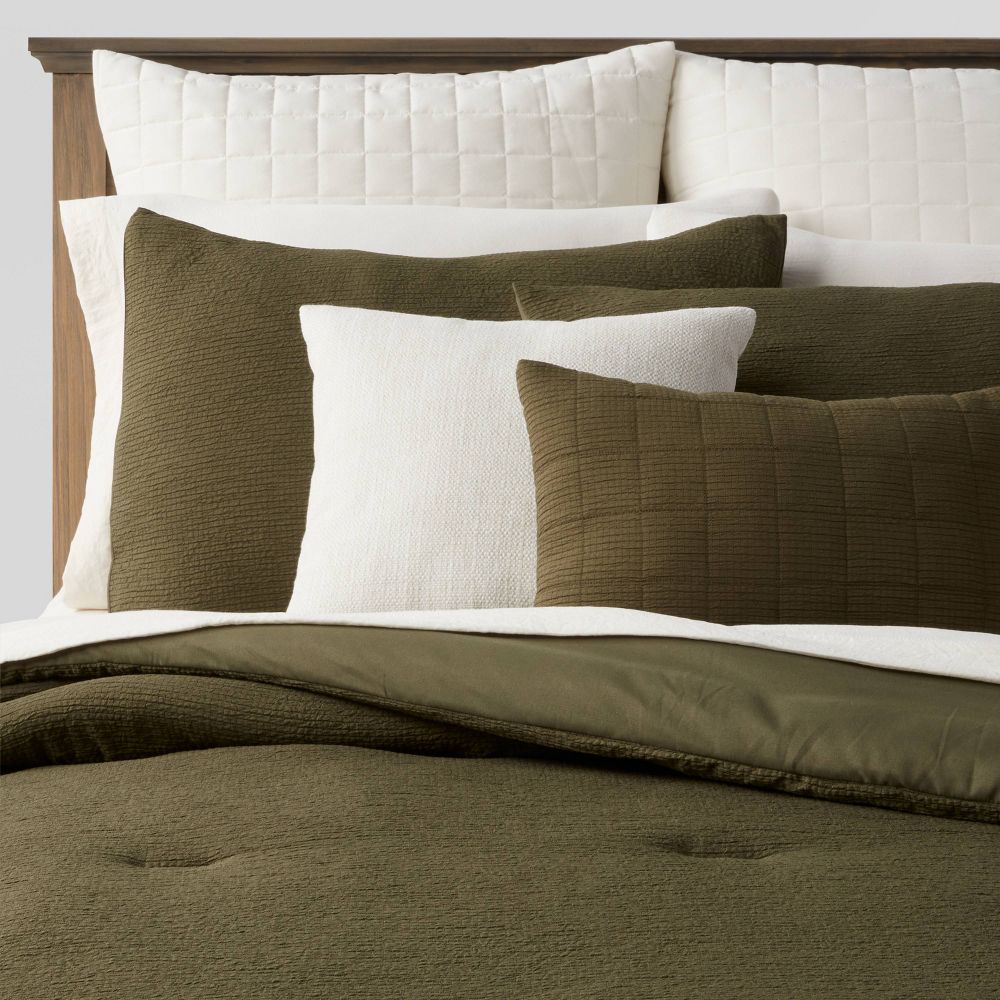New - 12pc King Micro Texture Comforter & Sheet Bedding Set Dark Green - Threshold™: Polyester, Woven, OEKO-TEX Certified
