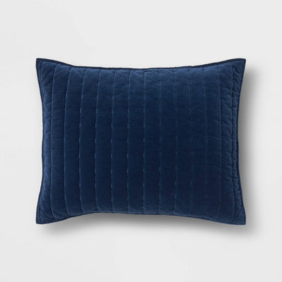 New - Standard Channel Stitch Velvet Quilt Sham Navy - Threshold™: OEKO-TEX Certified, Cotton Backing, Machine Washable