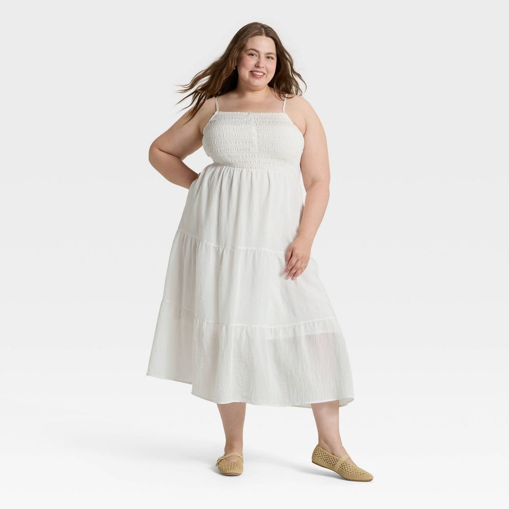 Open Box - Women's Button-Front Smocked Maxi Sundress - Universal Thread™ White XXL