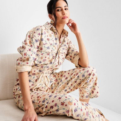 New - Future Collective Jenny K Lopez Women's Long Sleeve Boilersuit Jumpsuit, Floral Future Collective w/Jenny K LopezBullseye Deals