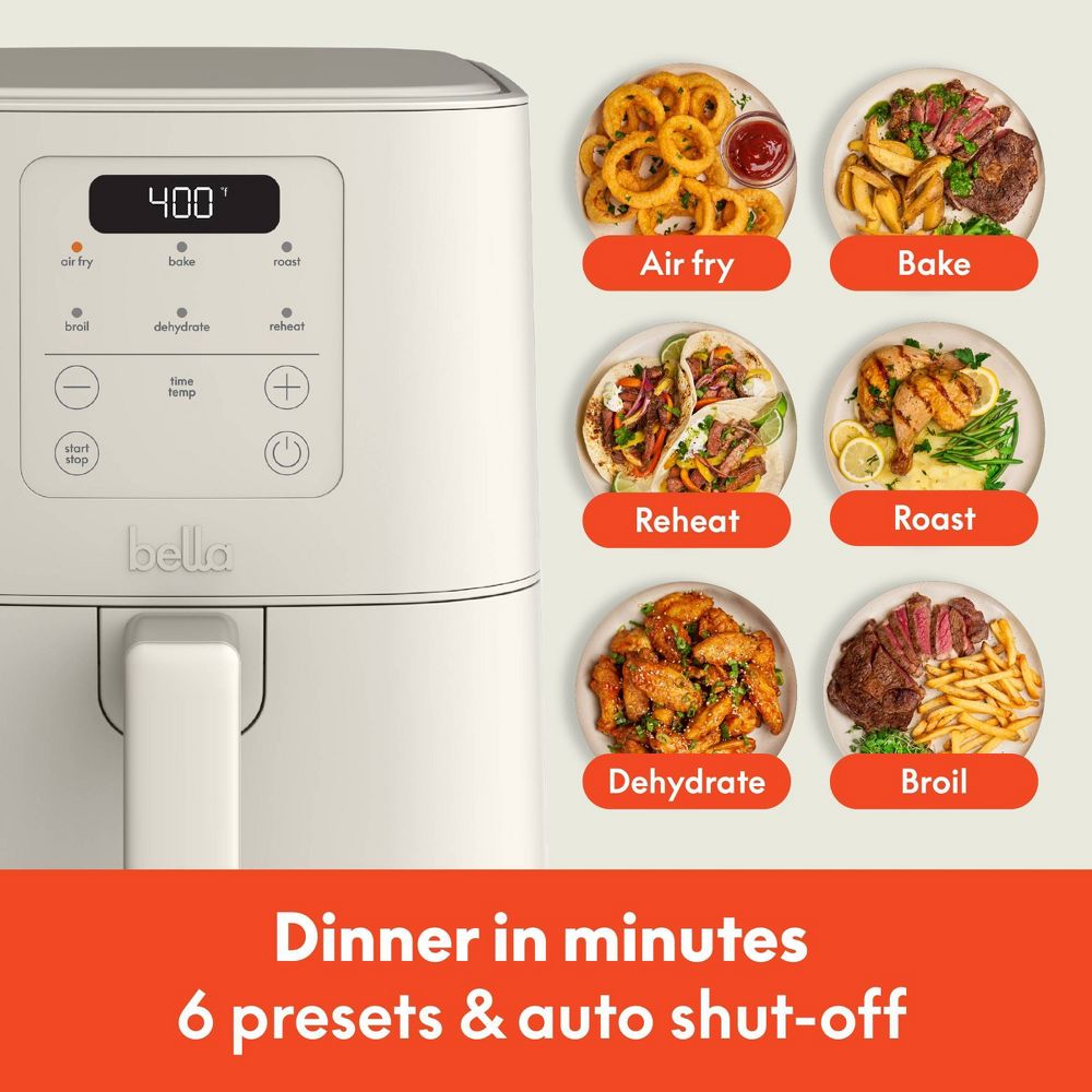Open Box - bella 4qt Slim Air Fryer Oatmilk: Small Beige Electric Fryer, 1300W, 2-Year Warranty, Plastic & Aluminum, 7.27 lbs