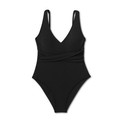 New - Shade & Shore Women's Plunge One Piece Swimsuit Ribbed Swimwear Shade & ShoreBullseye Deals